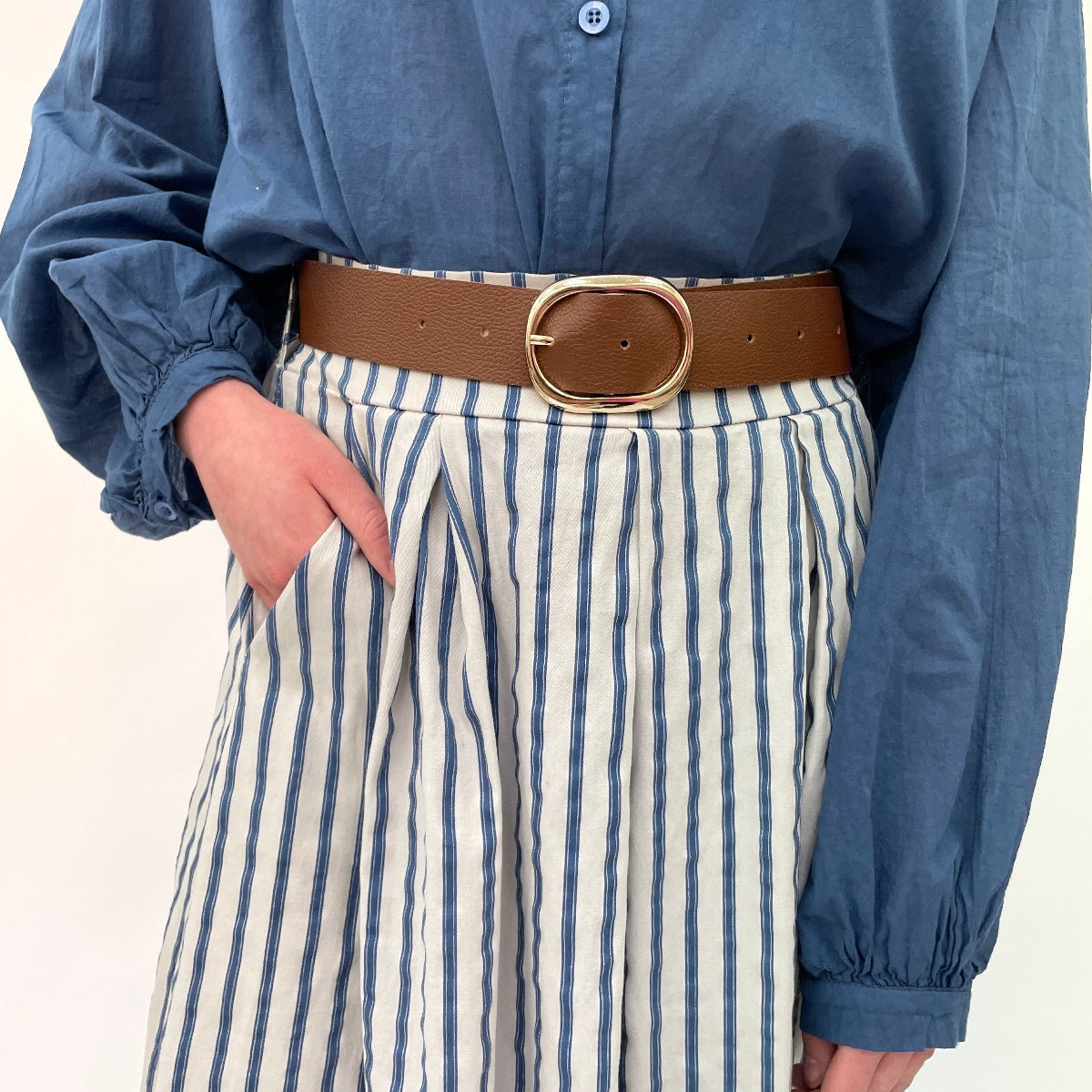 French Stripe Belted Skirt