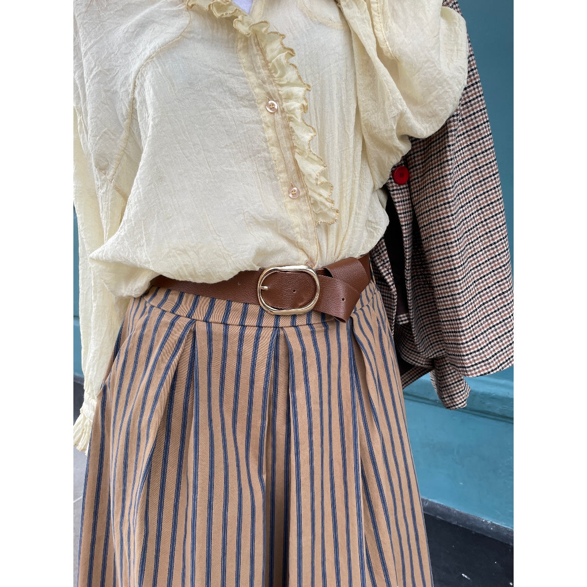 Toffee Stripe Belted Skirt