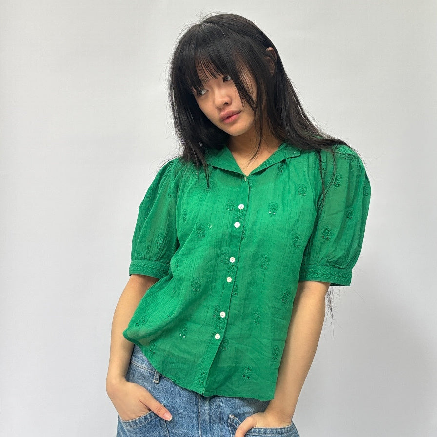 *LANDED* Frani Embroidered Top Green
