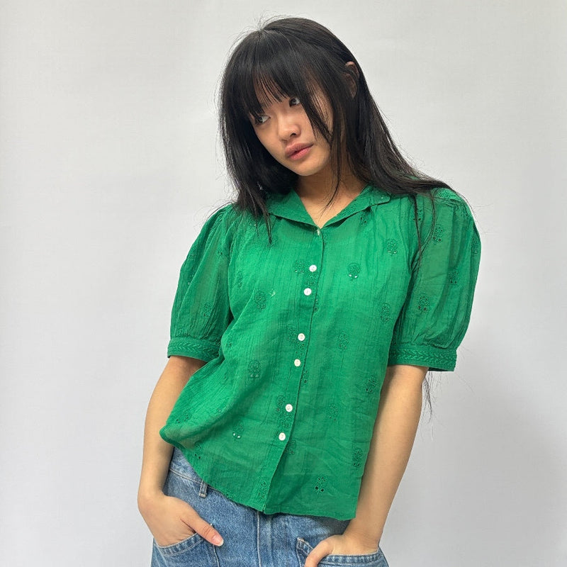 *LANDED* Frani Embroidered Top Green