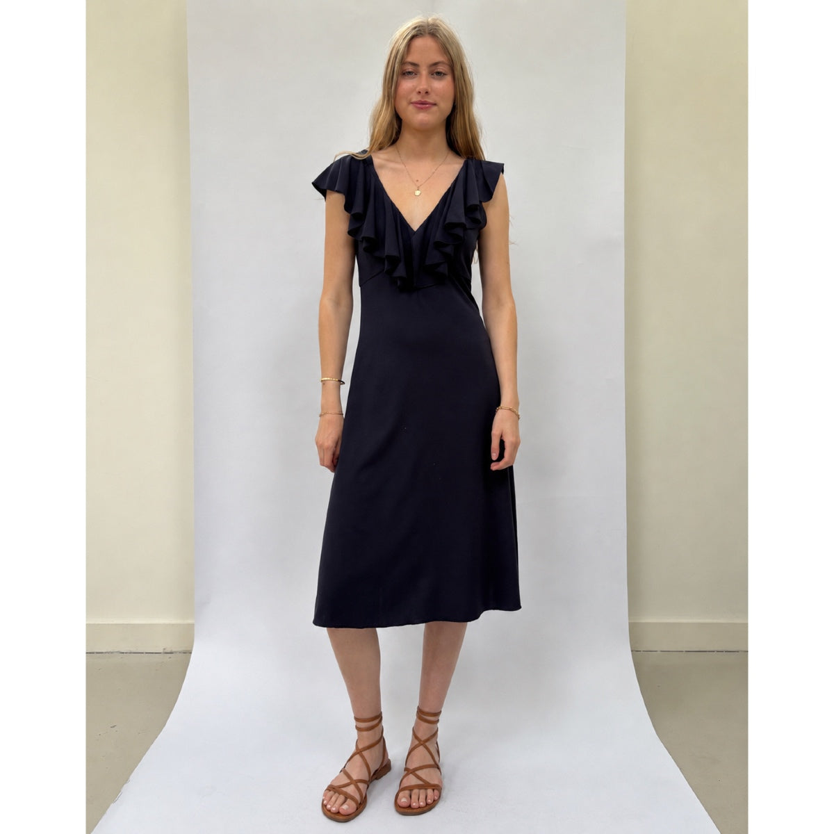 *NEW* Slinky Ruffle Dress Navy