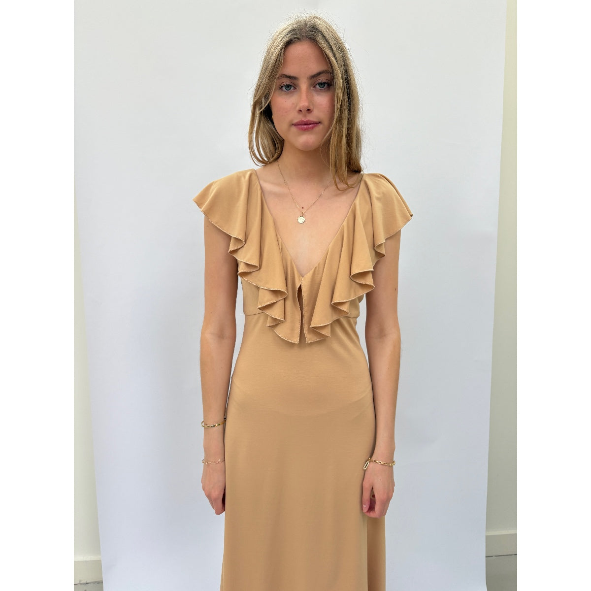 *NEW* Slinky Ruffle Dress Gold