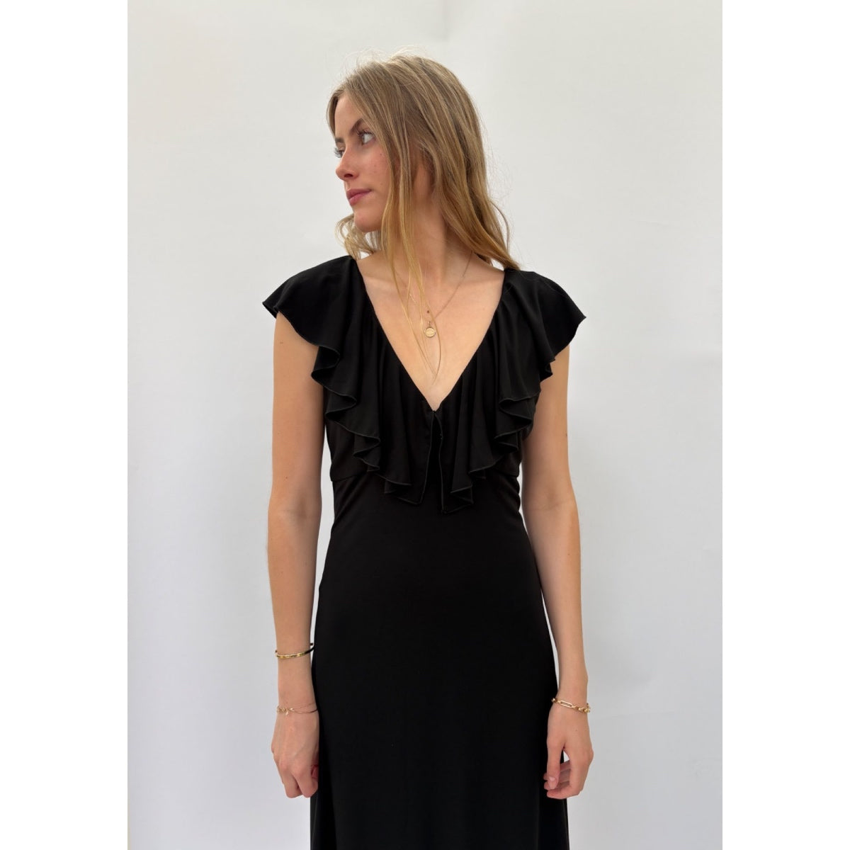 *NEW* Slinky Ruffle Dress Black