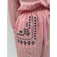 *NEW* Cotton Stripe Embroidered Pants Pink