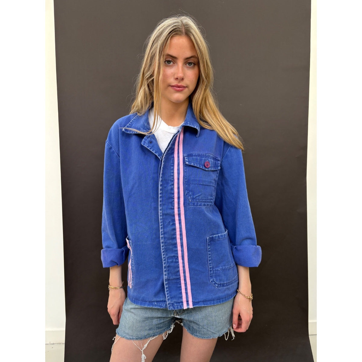 *NEW* Blue Workwear Jacket Pink Stripes