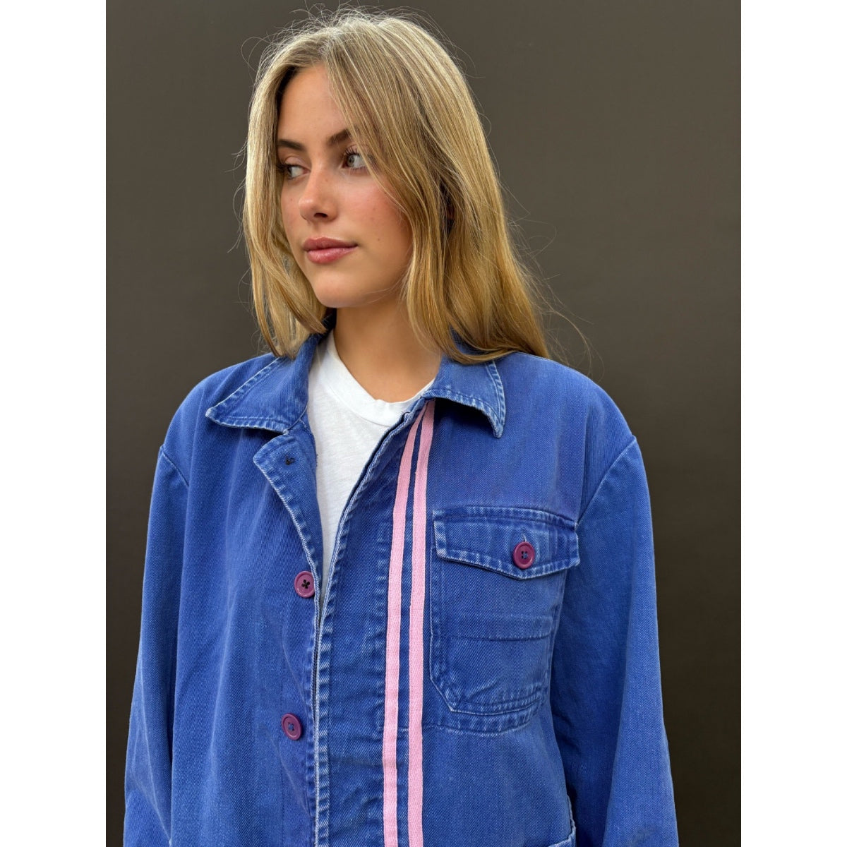 *NEW* Blue Workwear Jacket Pink Stripes