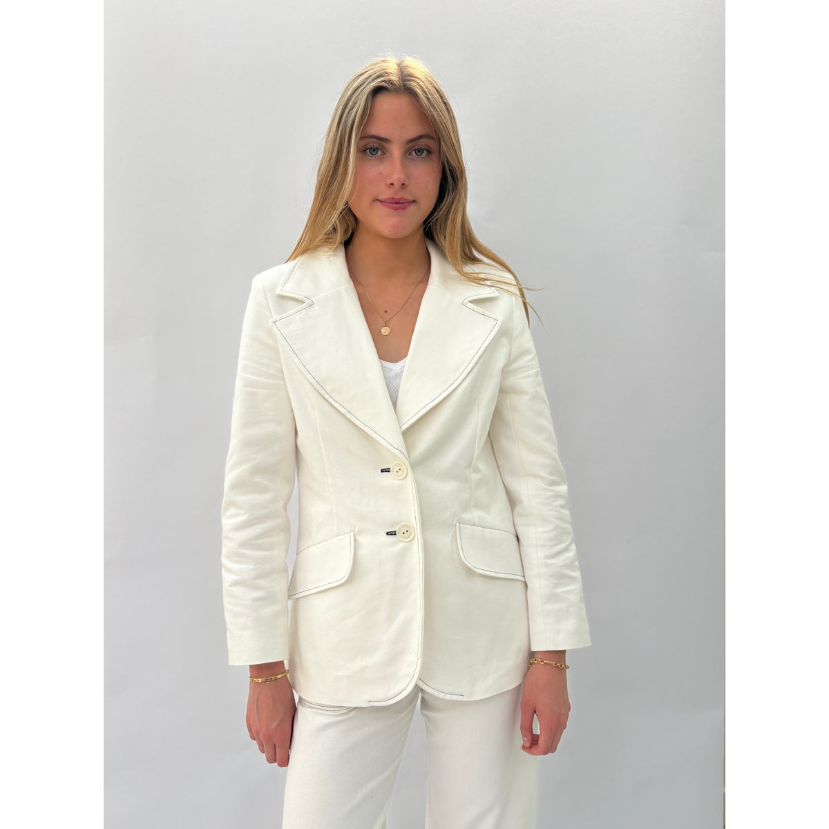 *SS26!* Topstitched Susan Jacket Off White