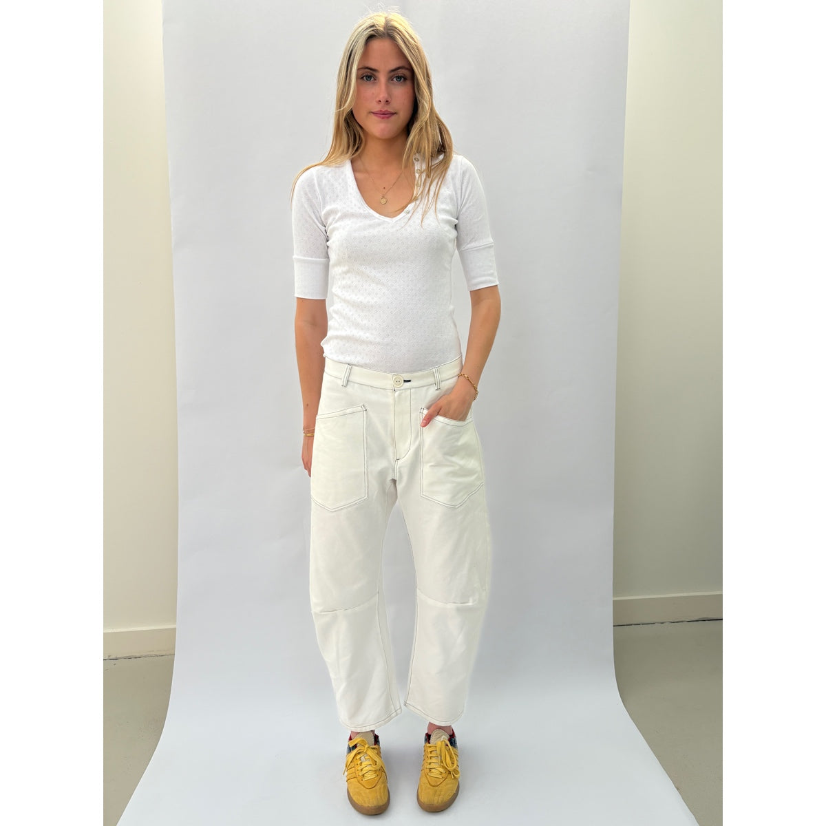 *SS26!* Topstitched Barrel Off White