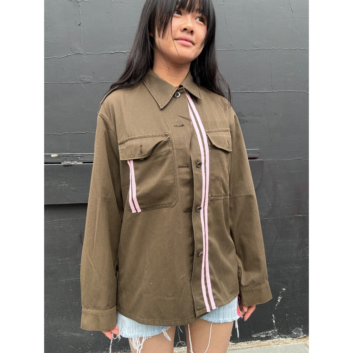 Army Jacket with Pink Stripes