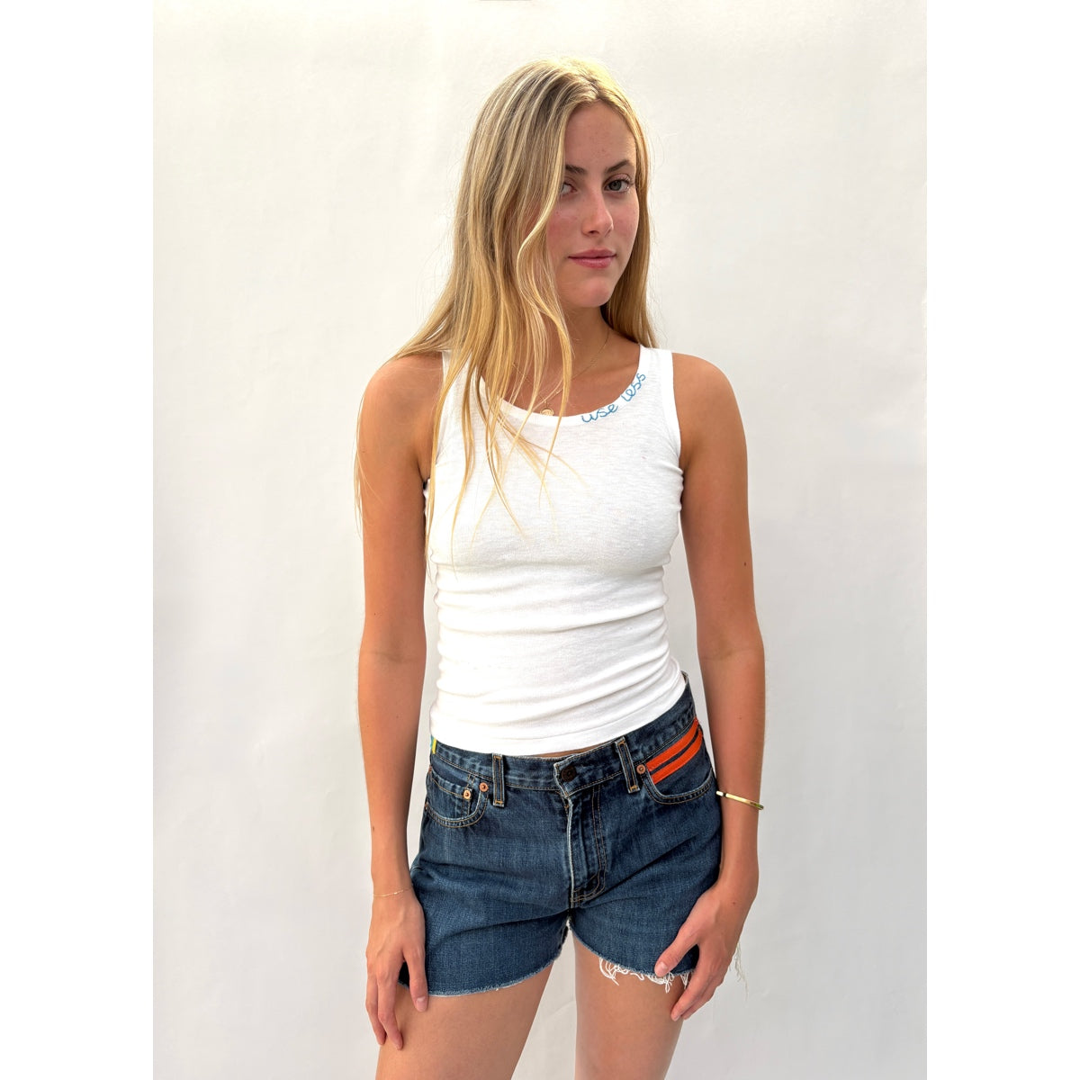 *NEW* White Tank Neckline Logo Blue
