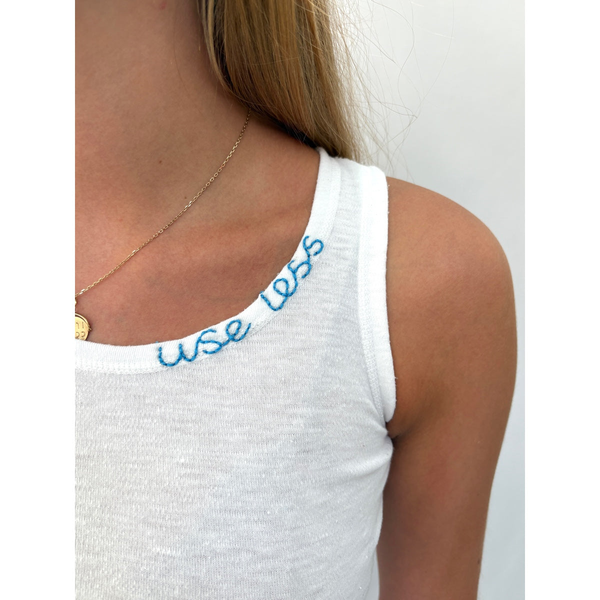 *NEW* White Tank Neckline Logo Blue