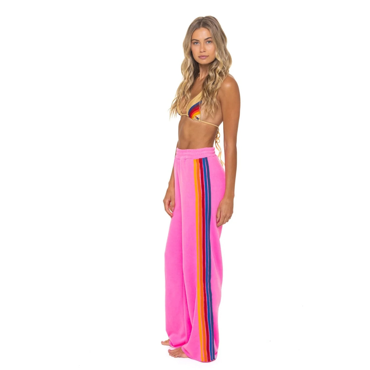 5 Stripe Wide Leg Sweatpants Neon Pink