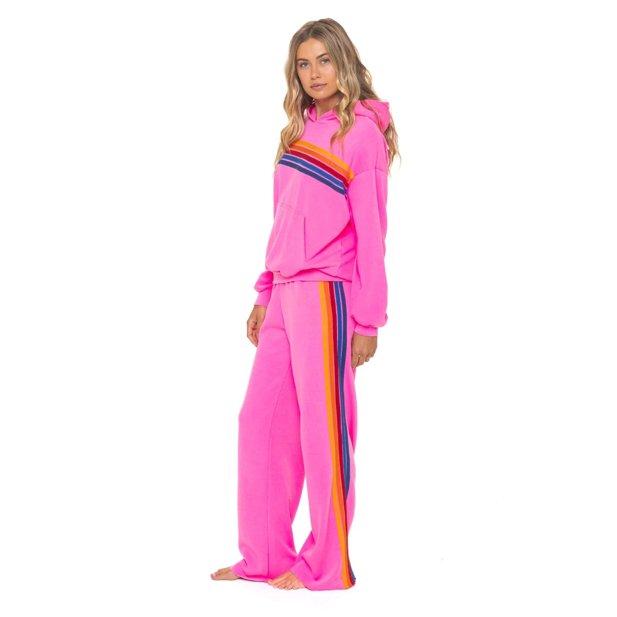 5 Stripe Wide Leg Sweatpants Neon Pink