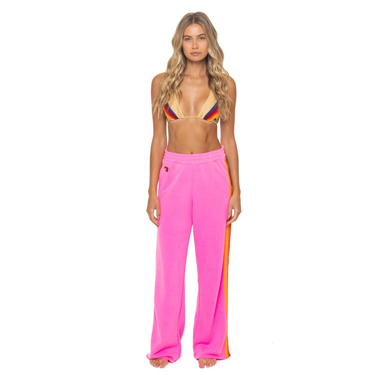 5 Stripe Wide Leg Sweatpants Neon Pink
