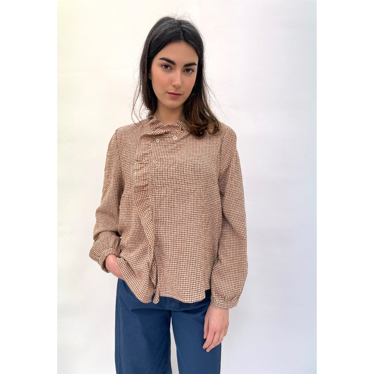 Chocolate Check Ruffle Shirt