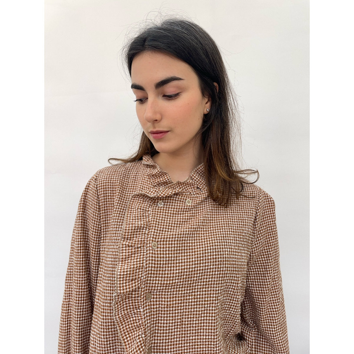 Chocolate Check Ruffle Shirt