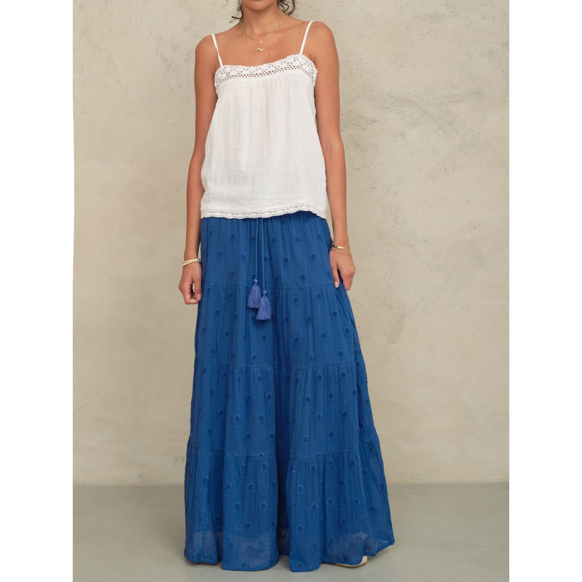 *PRE ORDER* Frani Embroidered Maxi Skirt Cobalt