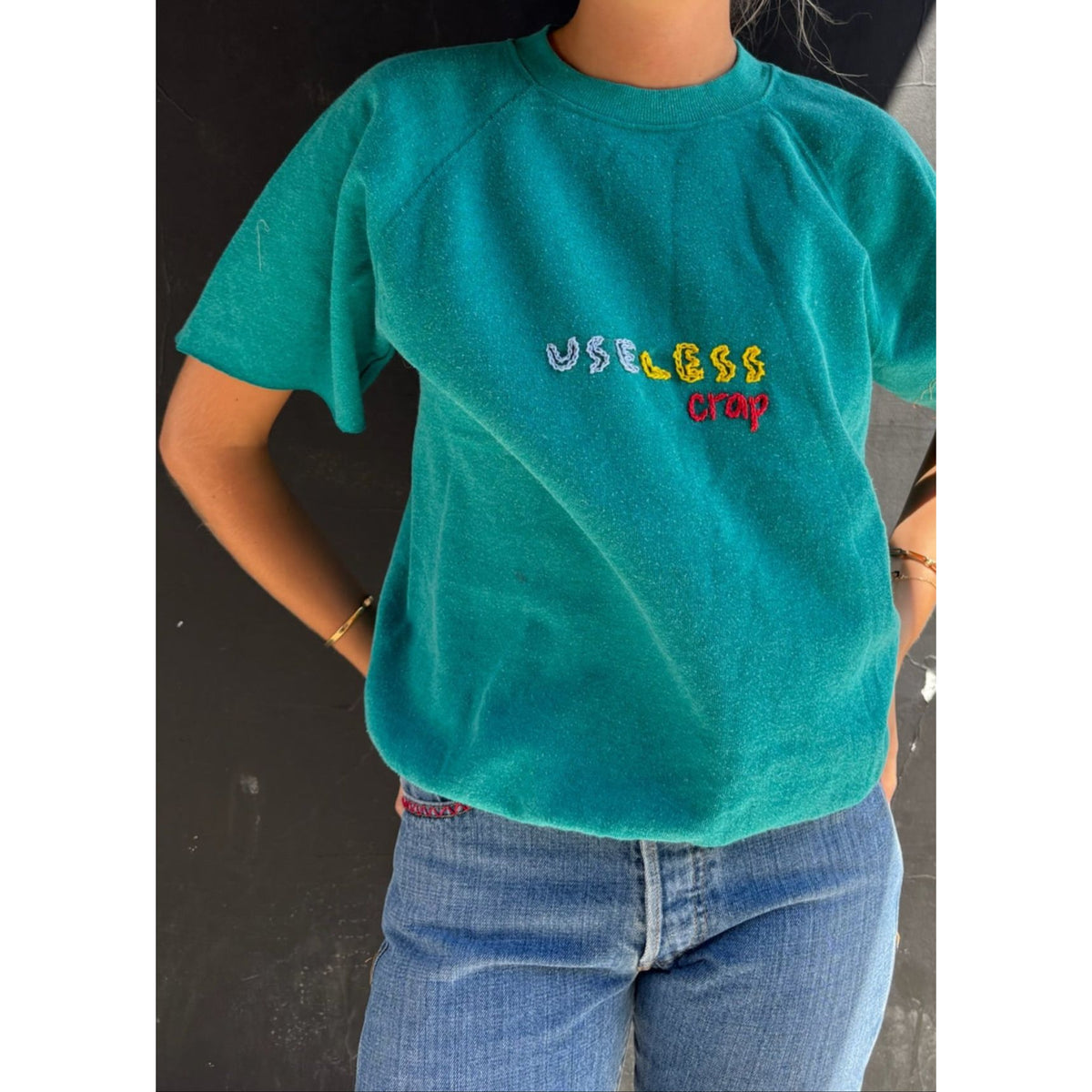 Useless Embroidered Teal S/S Sweatshirt