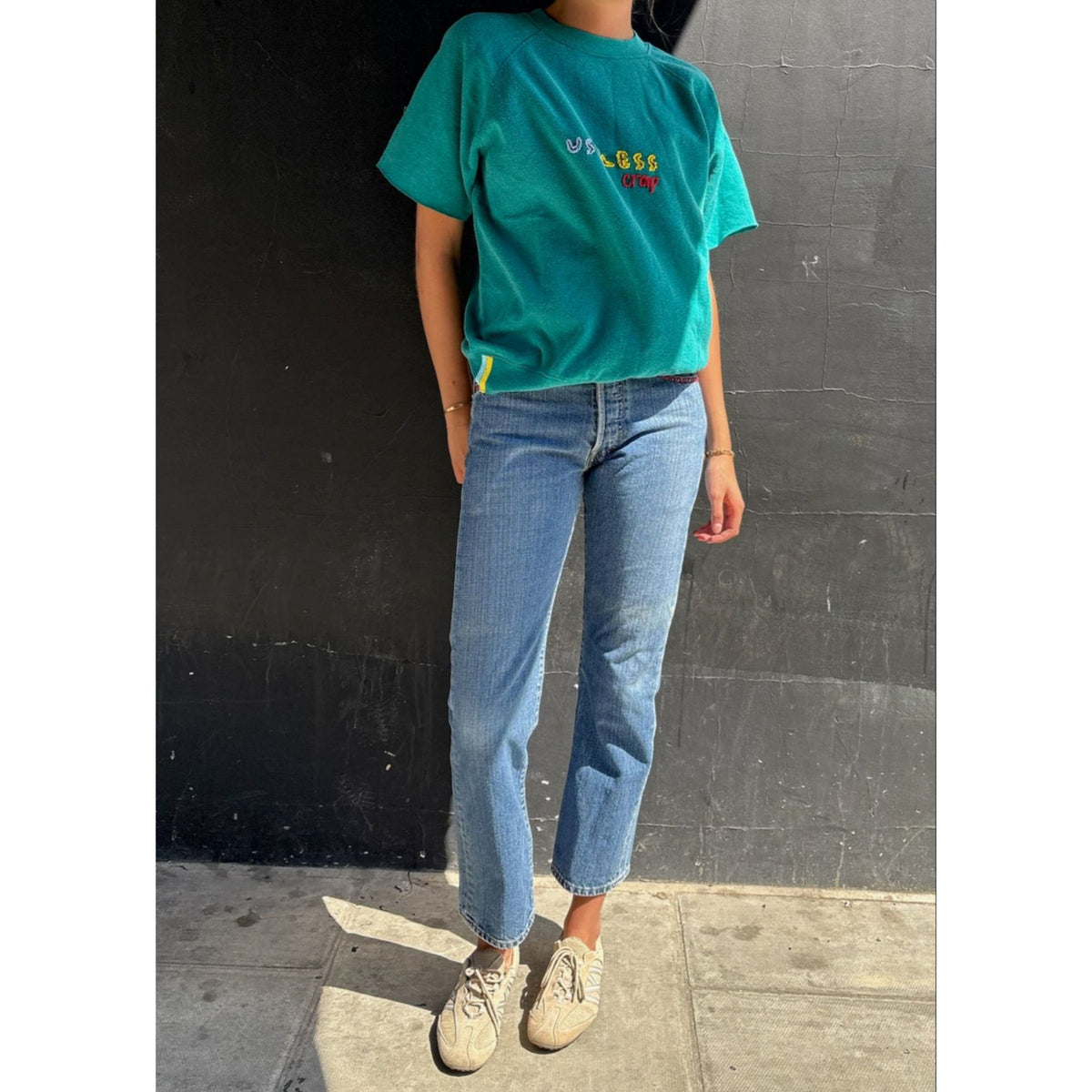 Useless Embroidered Teal S/S Sweatshirt