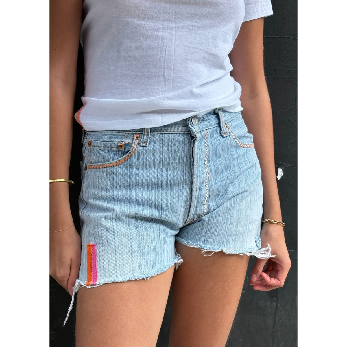 Useless Upcycled Japanese Wash Cut-Offs Pink/Orange Tab