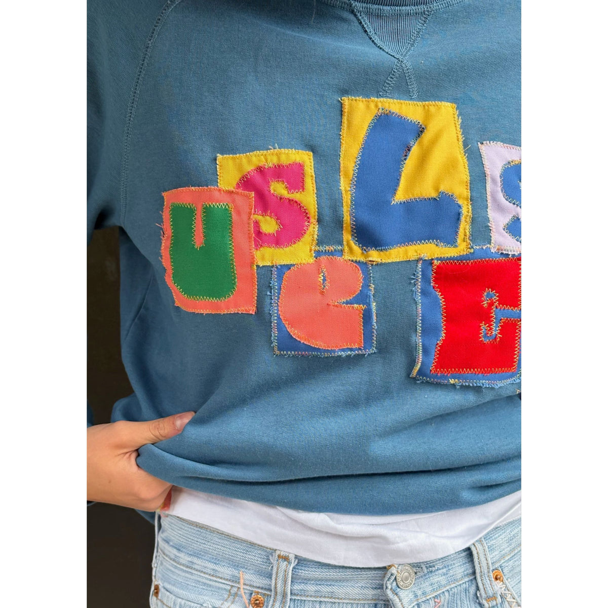 Useless Upcycled Appliqued Blue Sweat