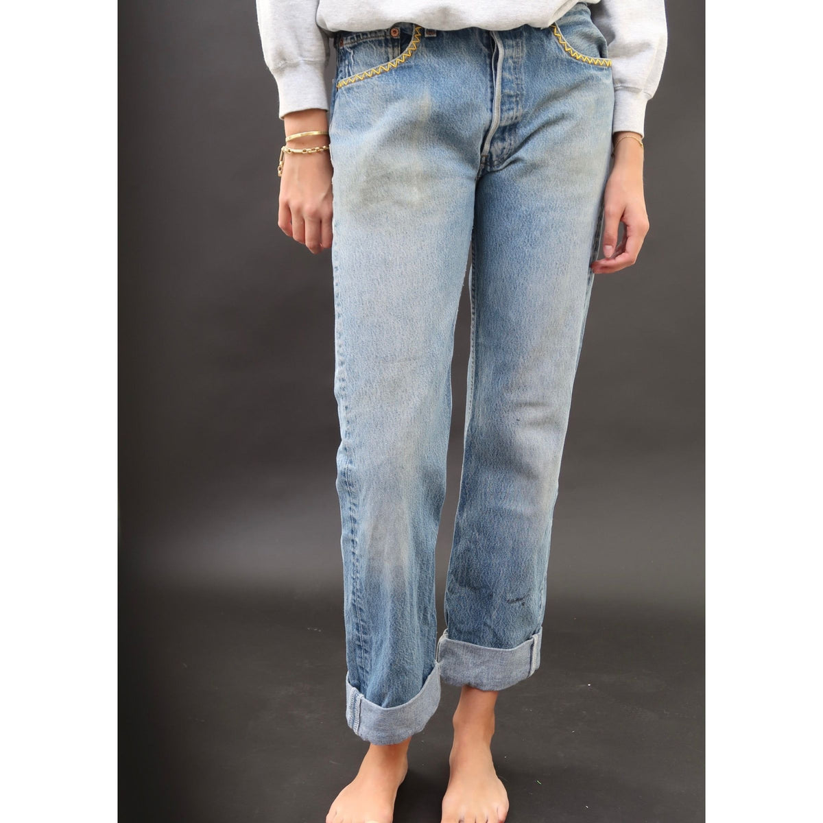 Useless Vintage Levi's 501s with Zig Zag Embroidery