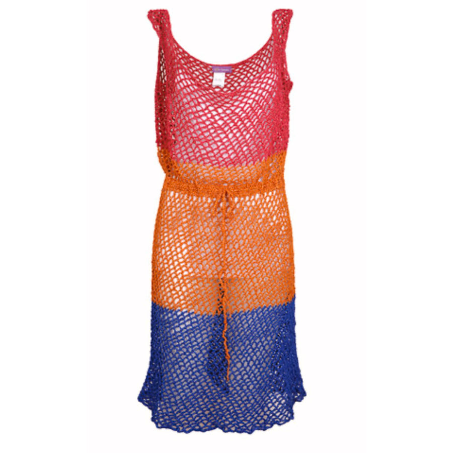 Womens beach dress crochet multi colour pink, green orange