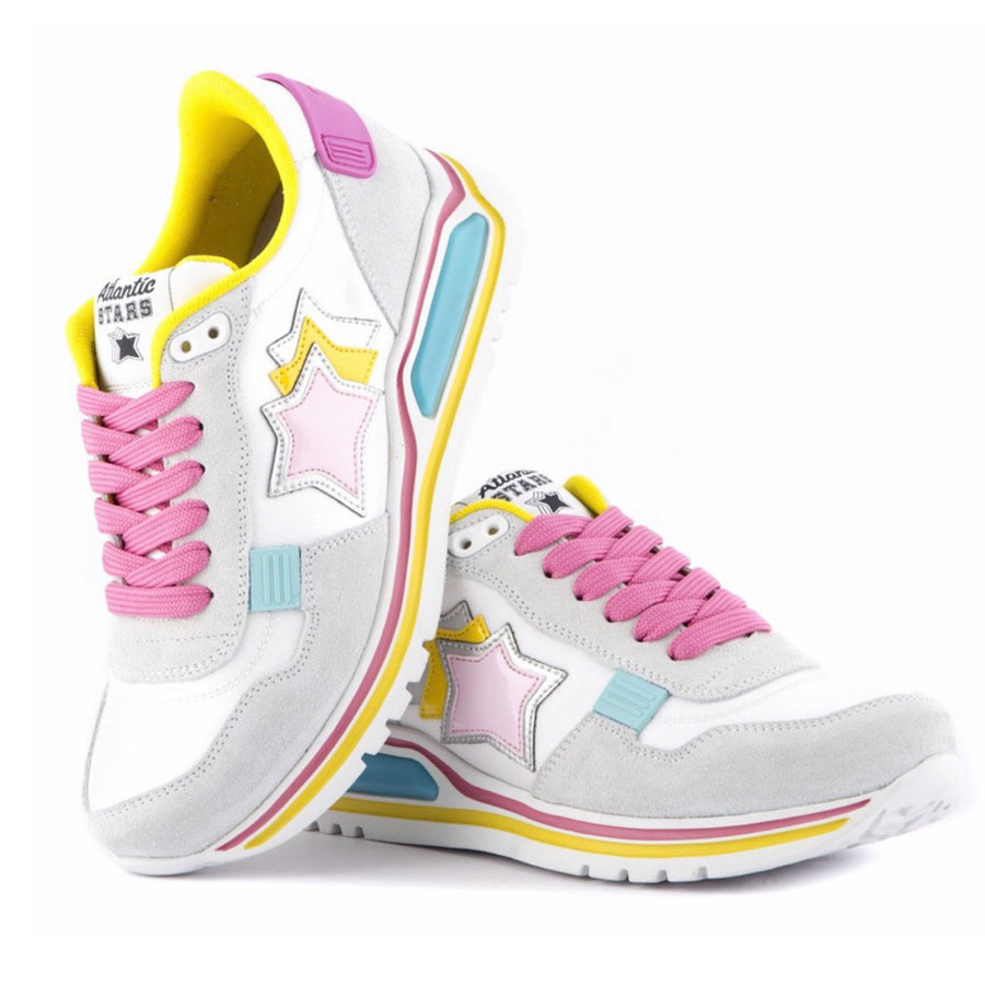 Pink Yellow Blue grey trainers