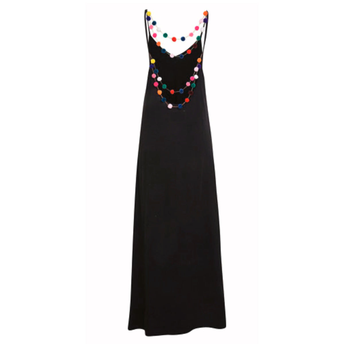 Pom Pom necklace maxi dress Black