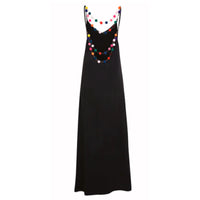 Pom Pom necklace maxi dress Black