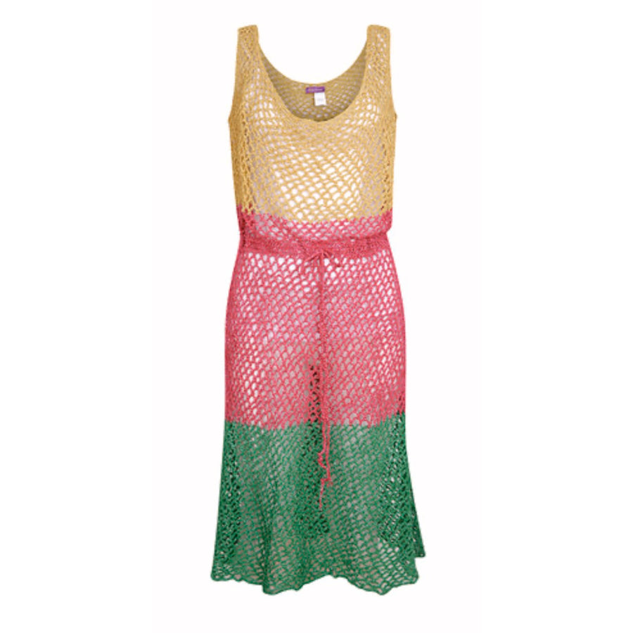 Womens beach dress crochet multi colour pink, green yellow