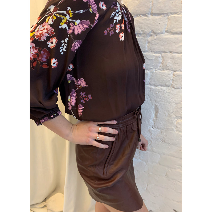 Prill Leather Skirt Brown
