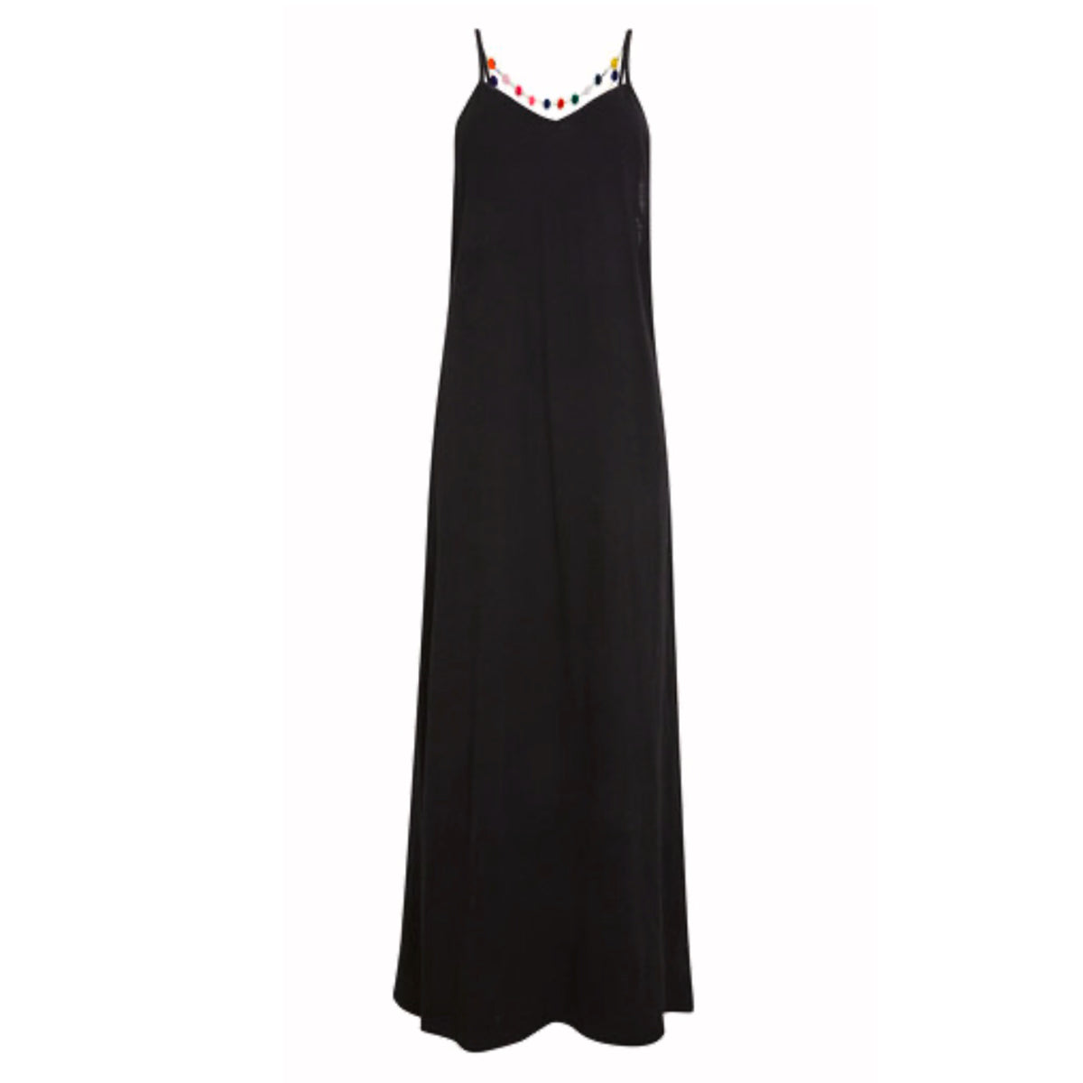 Pom Pom necklace maxi dress Black