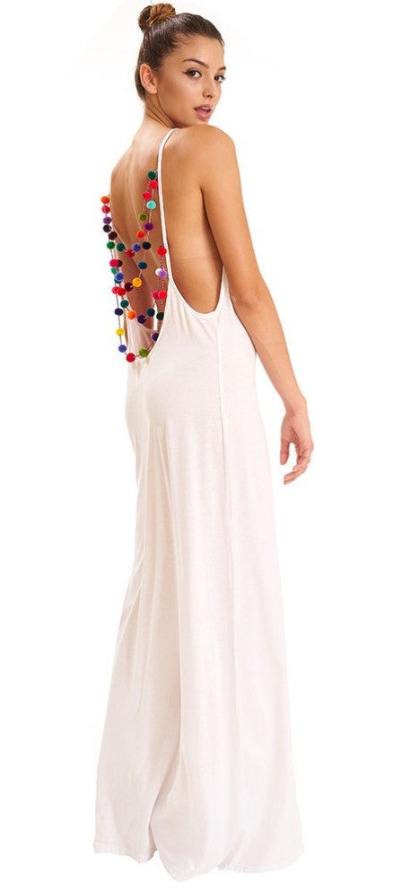 Pom Pom necklace maxi dress Black