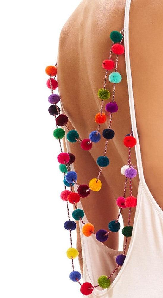 Pom Pom necklace maxi dress Black