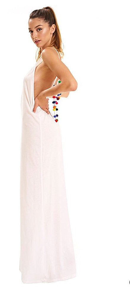 Pom Pom necklace maxi dress Black