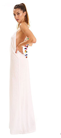 Pom Pom necklace maxi dress Black