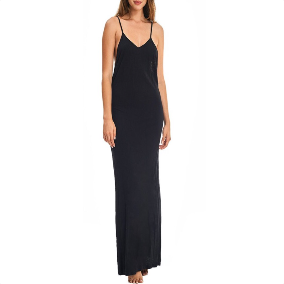 Pom Pom necklace maxi dress Black