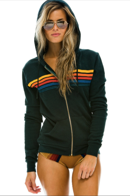 *RESTOCKED* Aviator Nation 5 Stripe Zip Hoodie Charcoal