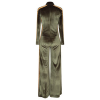 Bellavitis Velour Stripe Jumpsuit Khaki