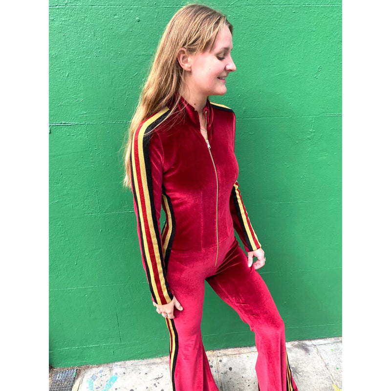 Bellavitis Velour Stripe Jumpsuit Khaki