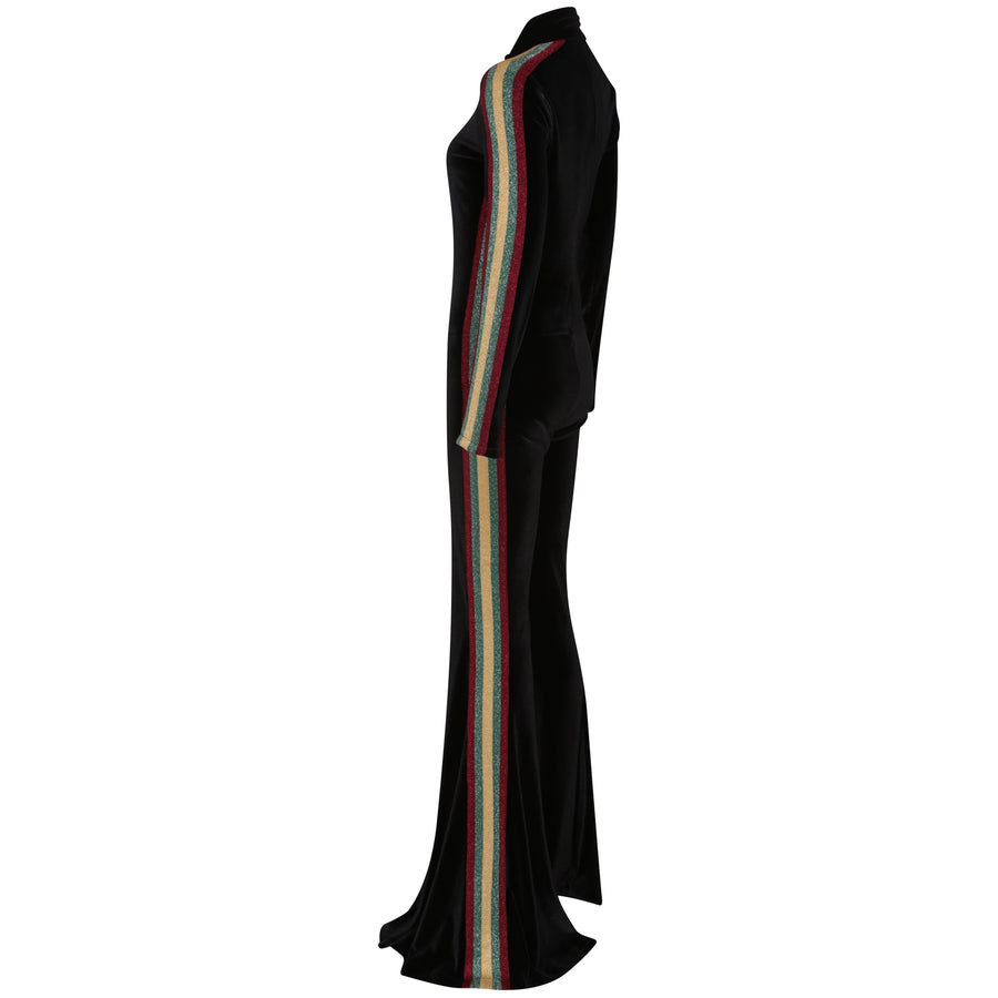 Bellavitis Velour Sparkly Stripe Jumpsuit Black