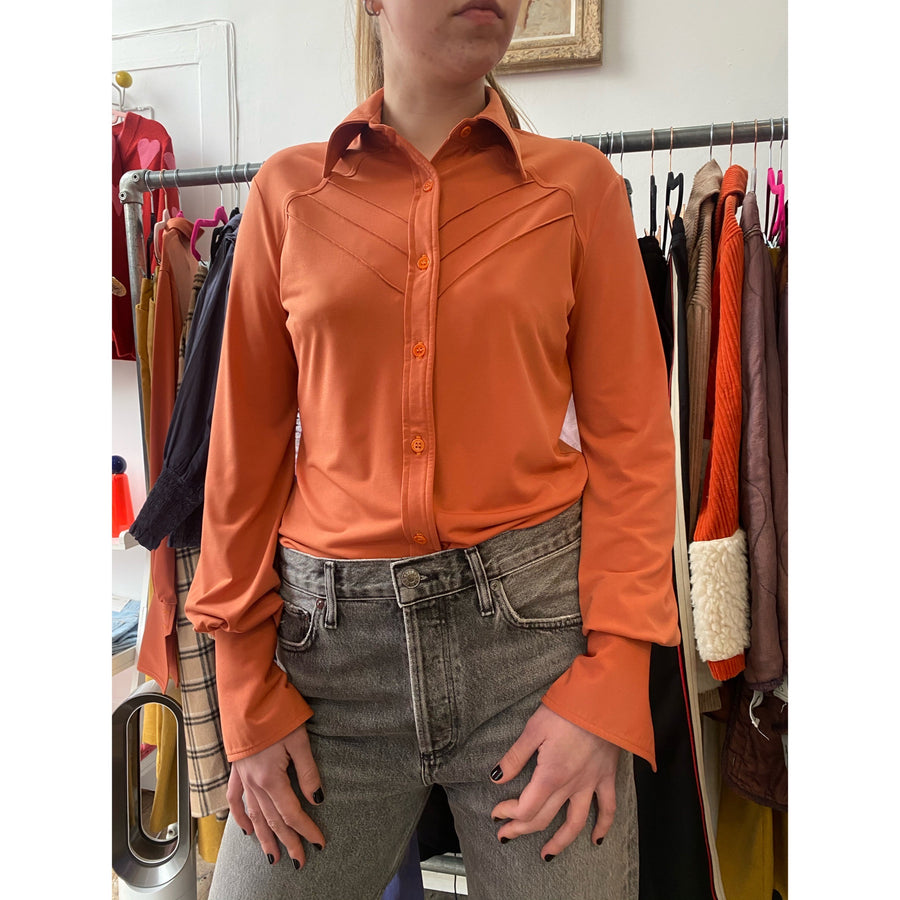 The West Village Pintuck Shirt Burnt Orange