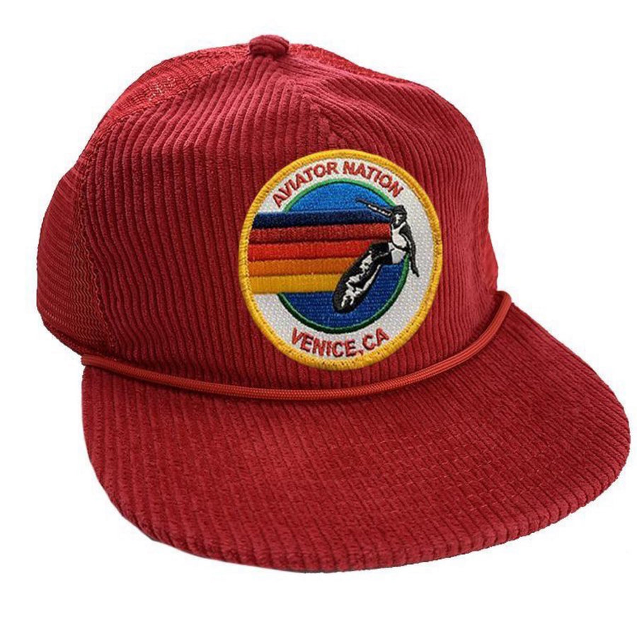 Aviator Nation Logo Rainbow Vintage Corduroy Mesh Trucker Red