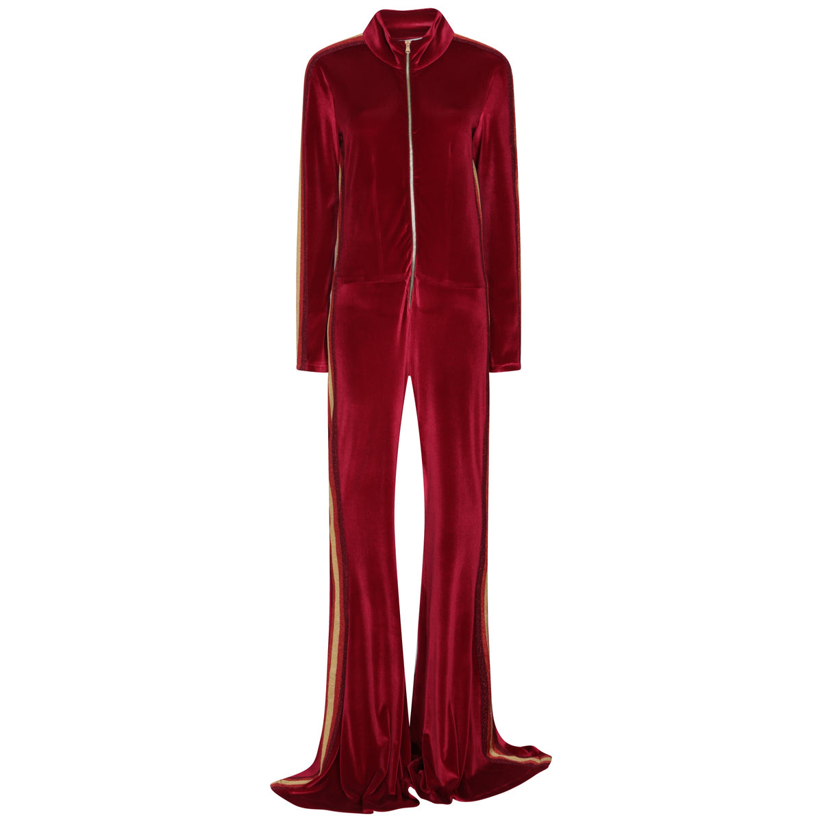 Velour Sparkly Stripe Jumpsuit Red