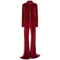 Velour Sparkly Stripe Jumpsuit Red