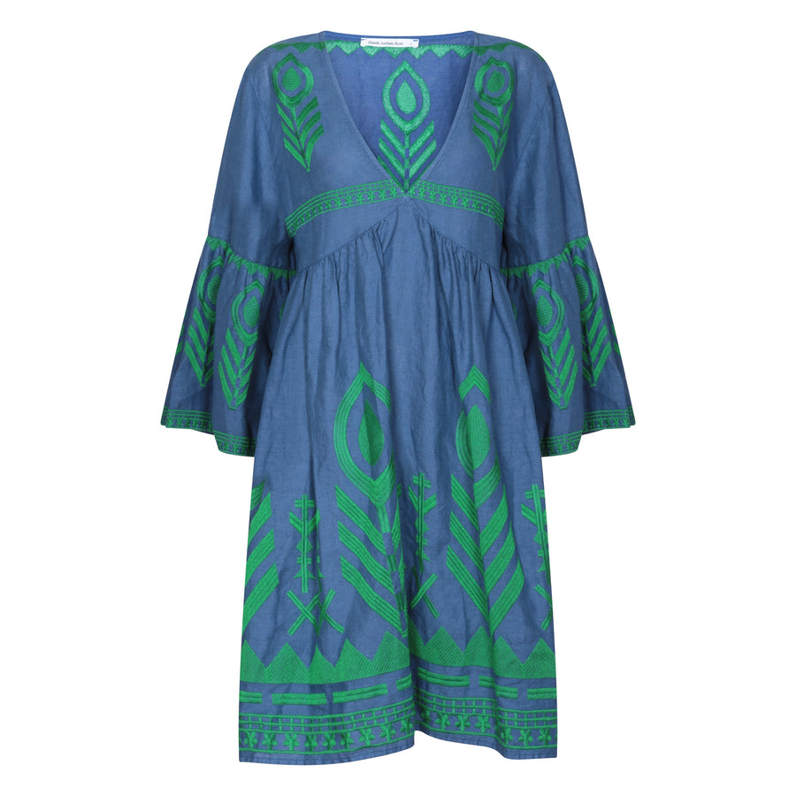 Kori - Bell sleeve dress Indigo/ green