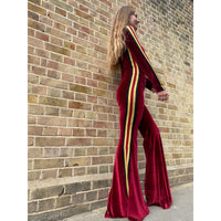 Bellavitis Velour Stripe Jumpsuit Khaki