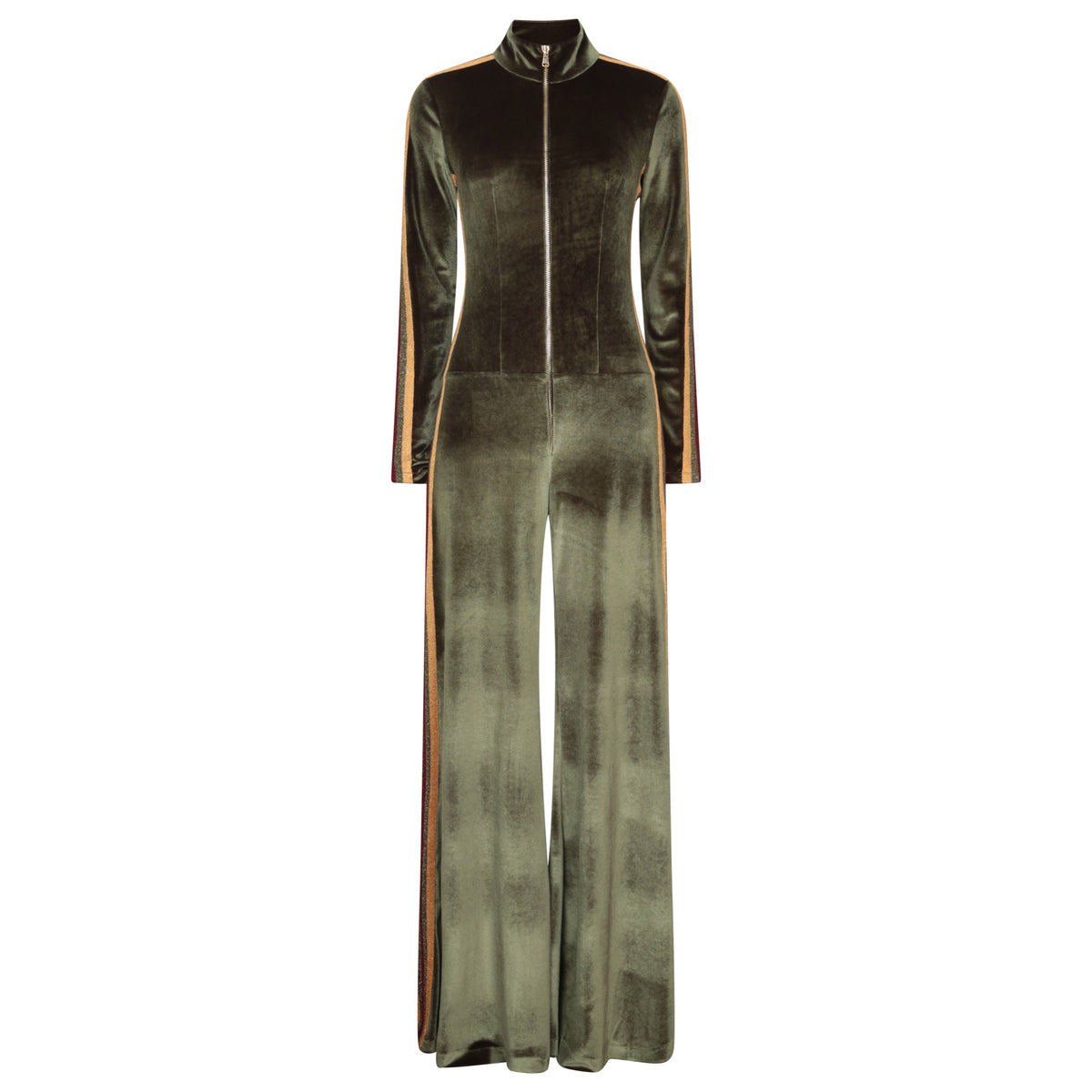 Bellavitis Velour Stripe Jumpsuit Khaki