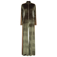 Bellavitis Velour Stripe Jumpsuit Khaki